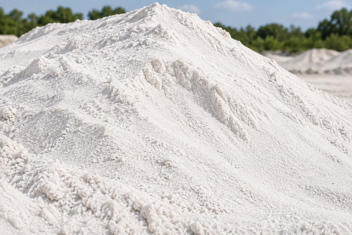 AI-generated illustration of a bulk pile of fine white silica sand